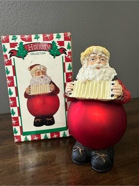 World Bazaars Holiday Collection Santa Holding Accordion Resin Figurine w/ Box